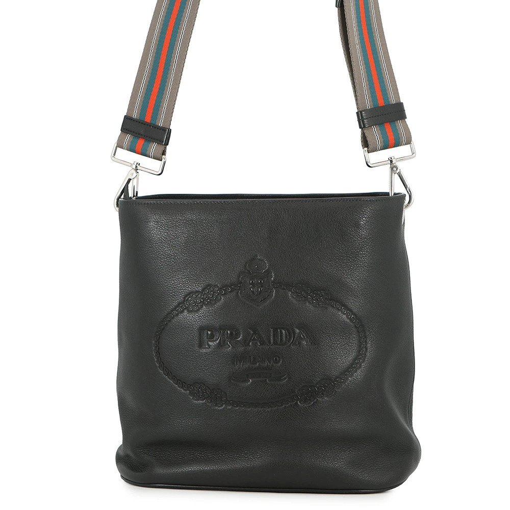 Prada Vitello Phoenix Leather Shoulder Bag Black